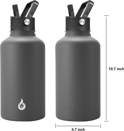 BJPKPK Insulated Water Bottles with Straw Lid, 40oz Stainless Steel Water Bottles with 3 Lids, BPA Free Leakproof Thermo, Tumblers, Cups for Sports, Gym- Midnight - Colors A