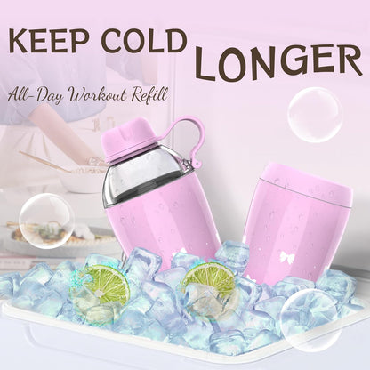 Allcho Insulated Water Bottle for Women, 18oz Stainless Steel Leak Proof Tumbler with 2 Lids, BPA-Free Tritan Chug & Straw Lid, Double Wall Vacuum Flask