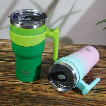 Konokyo 20 oz Tumbler with Handle and 2 Straw 2 Lid, Insulated Water Bottle Stainless Steel Vacuum Cup Reusable Travel Mug,Black