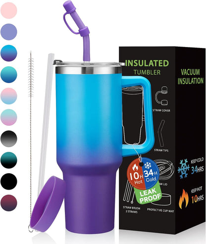 BENZZO 40 oz Tumbler with Handle and Straw Lid Travel Mugs Insulated for Hot and Cold Water Bottle Stainless Steel Coffee Cups