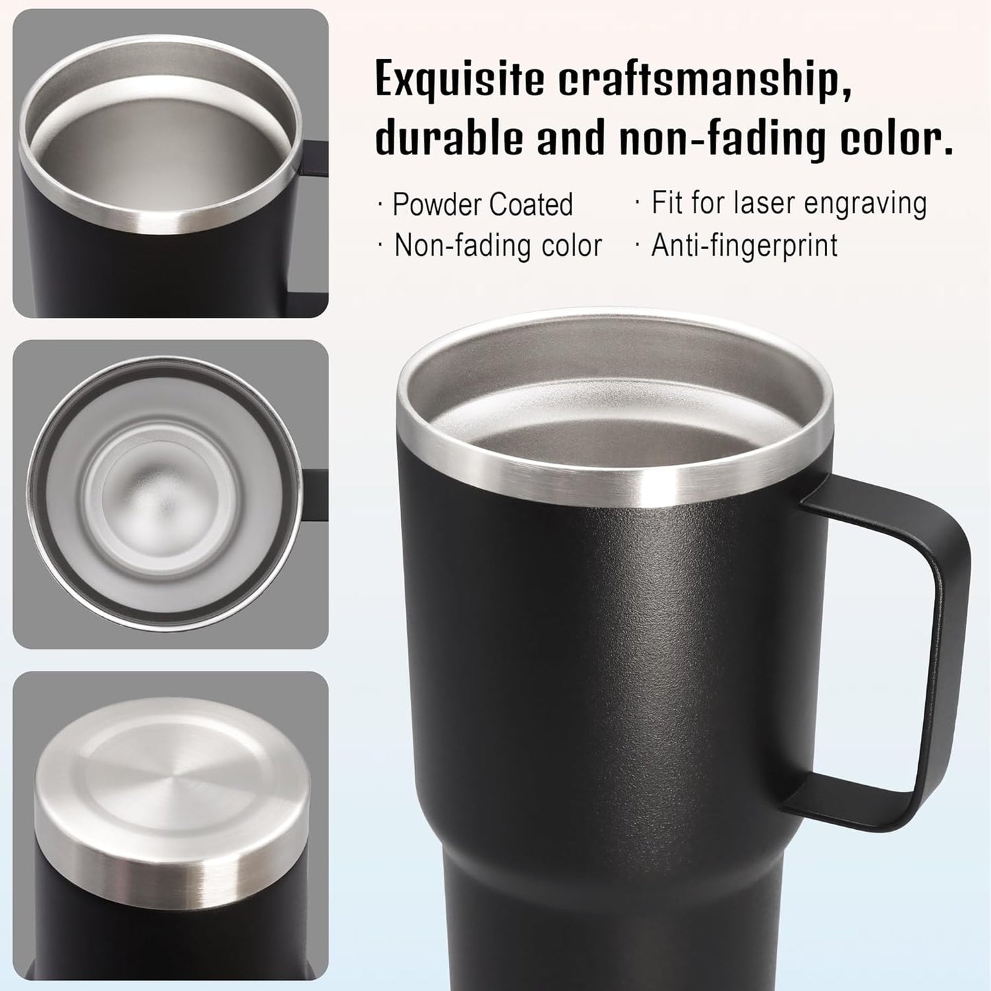 20 oz Tumbler with Handle and Lid, Stainless Steel Tumbler Insulated Travel Coffee Mug, Spill Proof Double Wall Vacuum Tumbler Cup Keep Drink Hot & Cold,White, 1 Pack