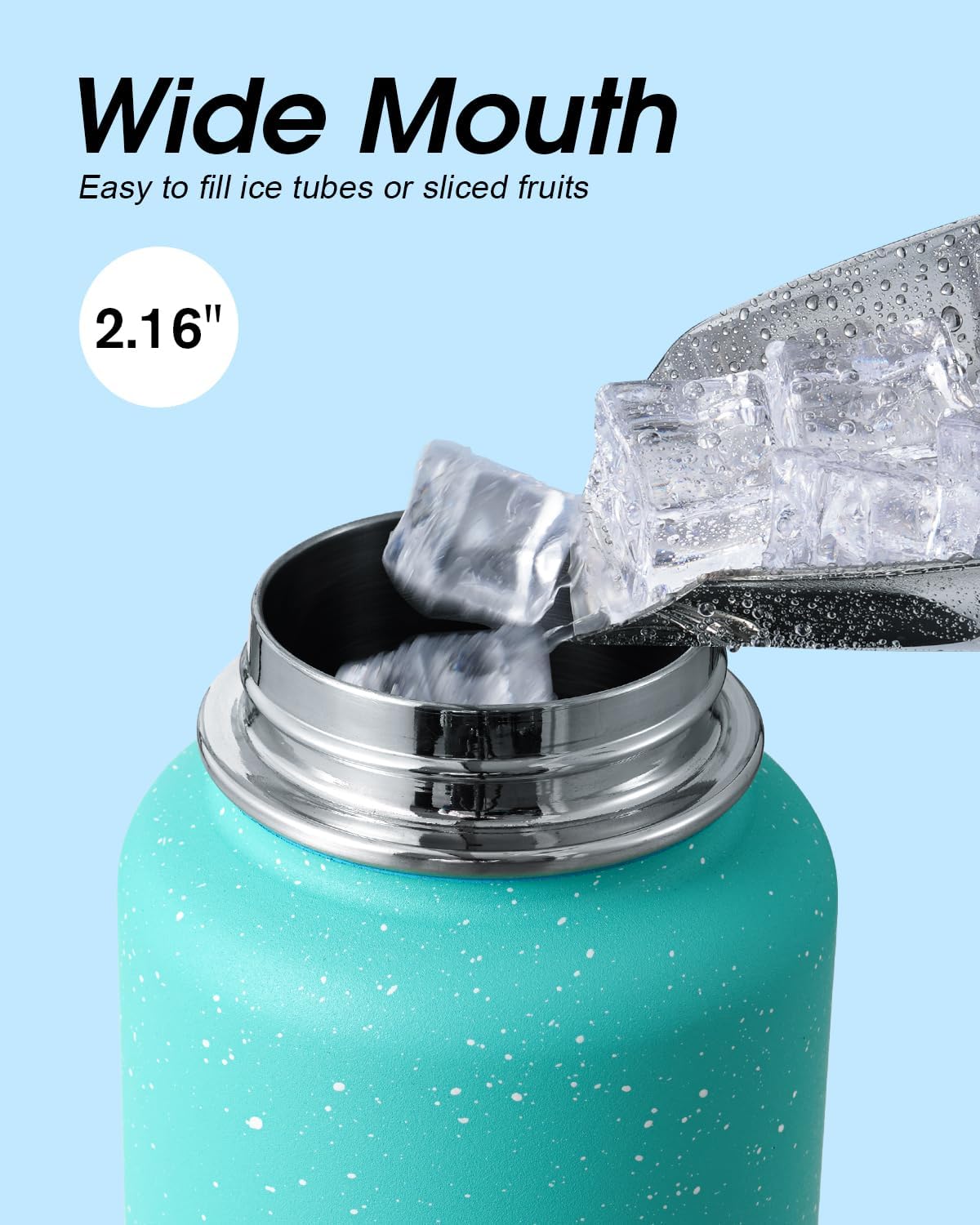 Half Gallon Water Bottle Insulated with Straw & 3 Lids, Coolflask 64 oz Water Jug Large Metal Stainless Steel Wide Mouth for Sports, Gym or Office, Non-BPA Keep Cold 48H Hot 24H, Samurai Cyan
