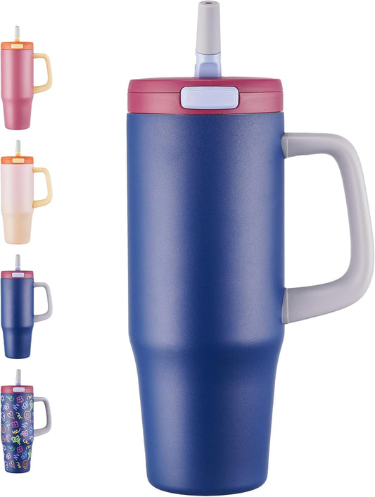 Fijinhom 32 oz Tumbler with Handle, 304 Stainless Steel Insulated Water Bottle Keeps Cold 24 Hours, Water tumbler with flip straw, Insulated Coffee Mug, Travel Cup for Sports & Gifts, Honey Peach