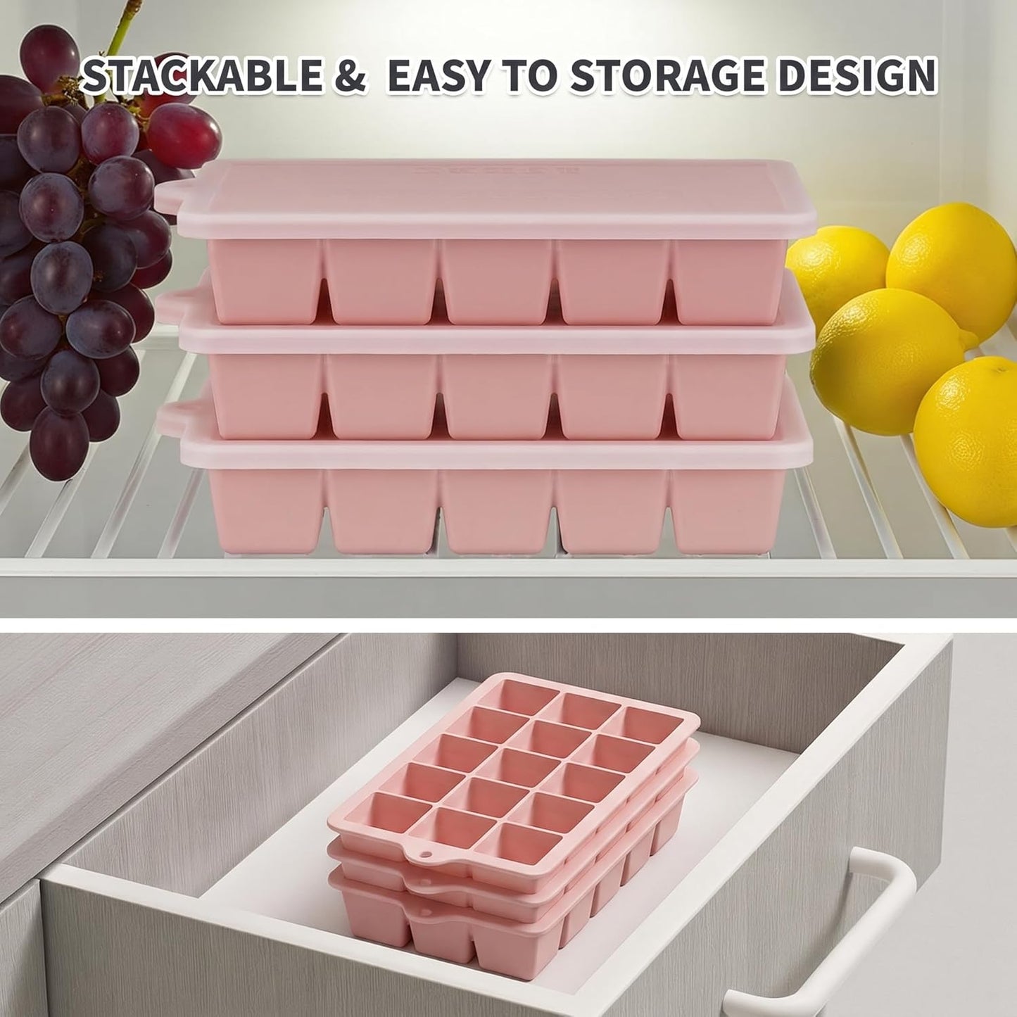 Silicone Ice Cube Tray 3 Pack, HANCELANT Ice Cube Mold, Ice Trays for Freezer with Lid for Whiskey, Baby Food, BPA Free, Easy Release