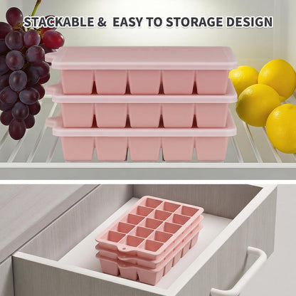Silicone Ice Cube Tray 3 Pack, HANCELANT Ice Cube Mold, Ice Trays for Freezer with Lid for Whiskey, Baby Food, BPA Free, Easy Release