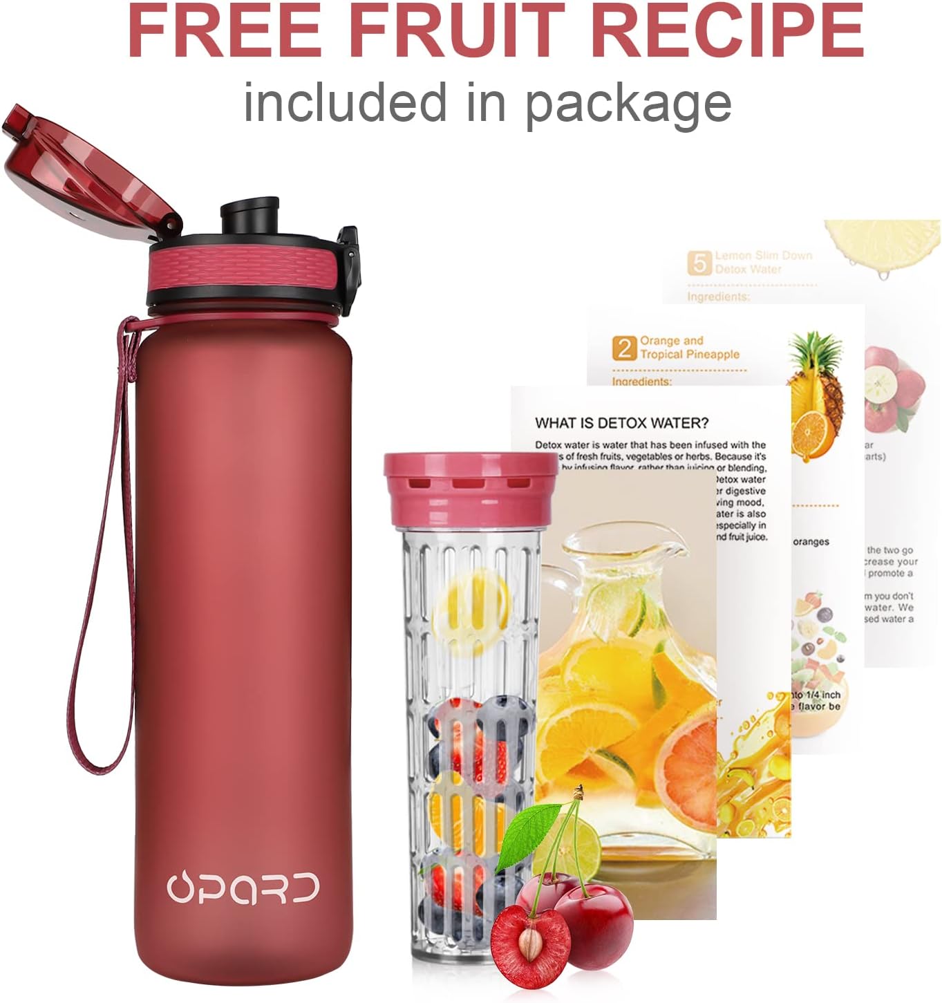 Opard Zip 32oz Plastic Water Bottle Dishwasher Safe, Leakproof Flip-Top Lid, BPA Free Tritan, Wide Mouth Reusable Sports Water Bottle for Gym Hiking Commuting Outdoor Travel and School