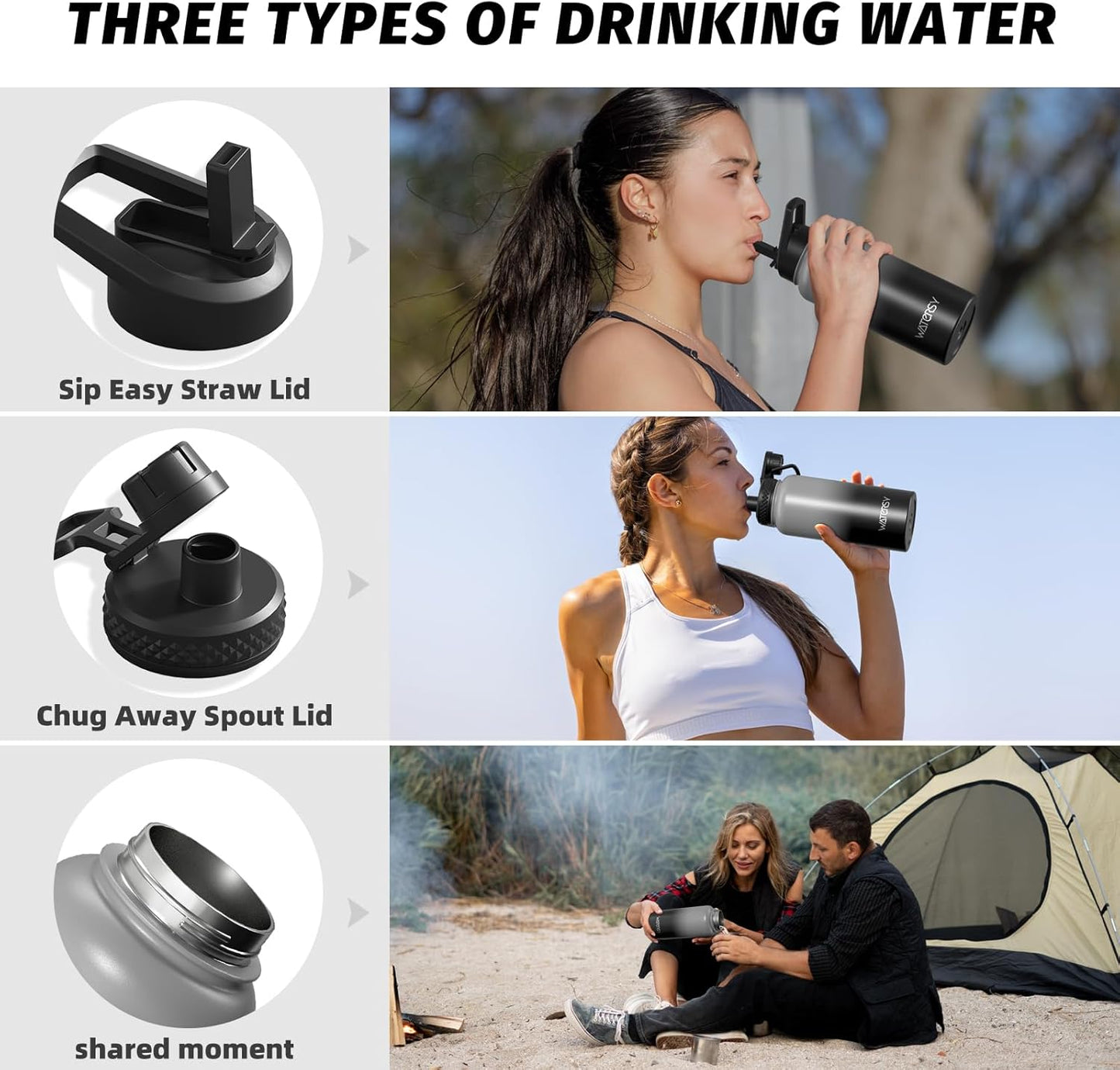 40oz Insulated Water Bottle (Cold for 48 Hrs),BPA Free&Leak Proof,Stainless Steel Water Flask,Water Jug with Straw Spout Lids for Gym,Hiking,Travel,Black Blue