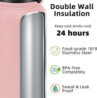 Fanhaw 20 oz Insulated Stainless Steel Water Bottle with Anti-Dust Chug Lid, Leakproof Vacuum Metal Everyday Use Bottle for Kids, Teens & Adults, Back to School Essentials (Green Blue)