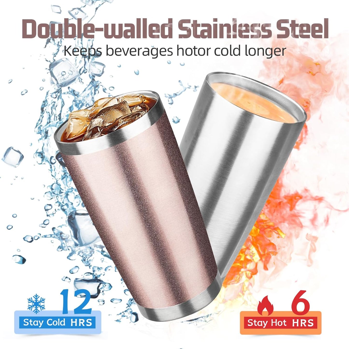 20 oz Tumbler with Lids and Straws, Stainless Steel Insulated Travel Coffee Mug, Double Wall Vacuum Insulated Tumblers, Powder Coated Coffee Tumbler for Cold & Hot Drinks (Light Purple)