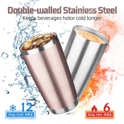 20 oz Tumbler with Lids and Straws, Stainless Steel Insulated Travel Coffee Mug, Double Wall Vacuum Insulated Tumblers, Powder Coated Coffee Tumbler for Cold & Hot Drinks (Light Purple)