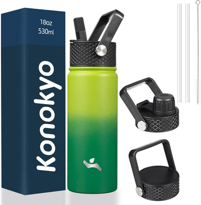 Konokyo 22oz Stainless Steel Bottles with 3 Lids Sport Insulated Water Bottle,Mint