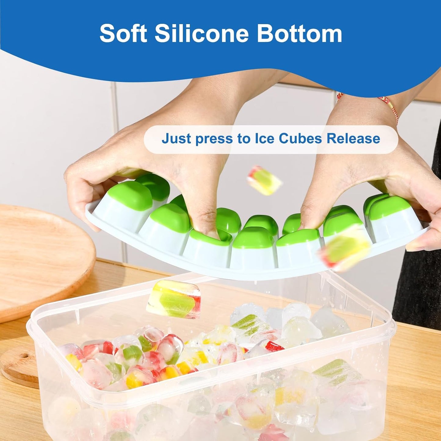 Ice Cube Tray with Lid, 3 Pack Silicone Easy-Release Ice Trays for Freezer, Stackable Ice Cube Molds for Drinks, Cocktails, Whiskey, Coffee - BPA-Free and Odor-Free,Ice Cube Trays for Freezer