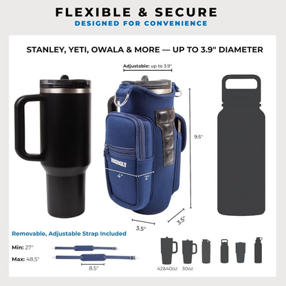 Tumbler Carrier Bag for Stanley & Owala 30–40oz, Magnetic Water Bottle Holder for Gym Equipment, Crossbody Cup Holder with Phone Pocket