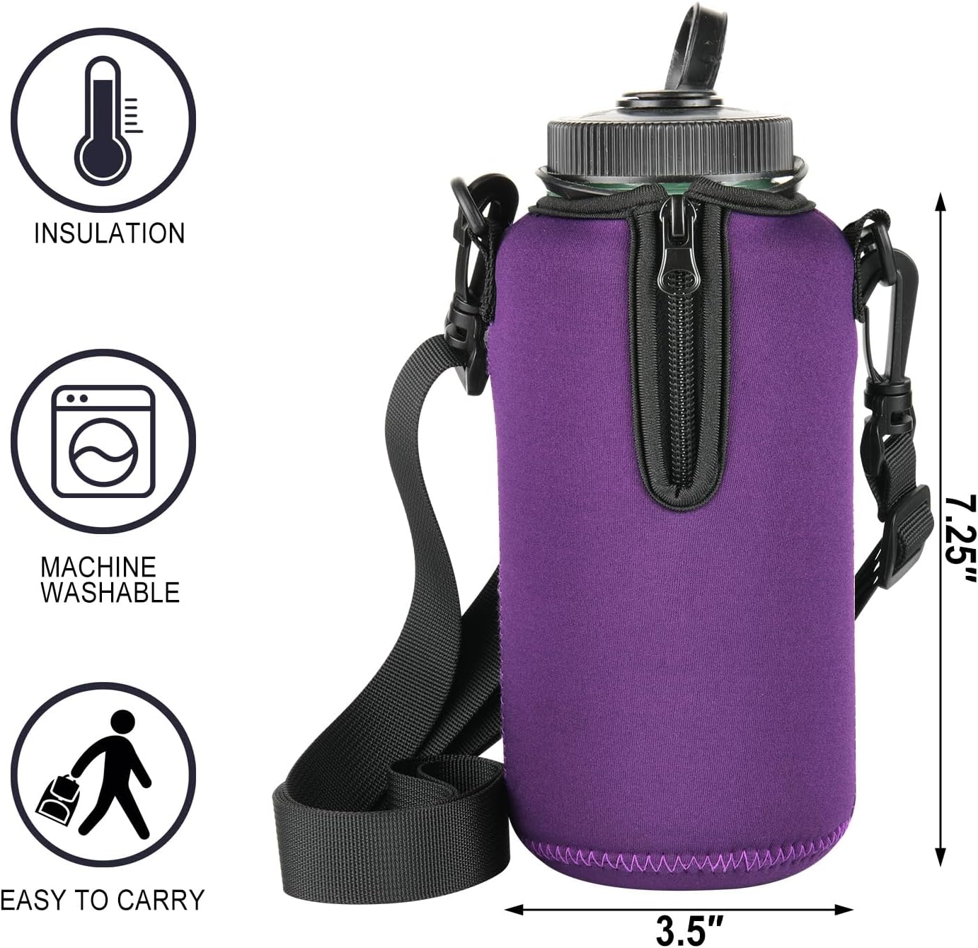 Beautyflier Neoprene Water Bottle Sleeve Insulator Cooler, Compatible with Nalgene Water Bottle 32 OZ, with Adjustable Shoulder Strap for Hydro Flask Wide Mouth Bottle 32oz, etc.