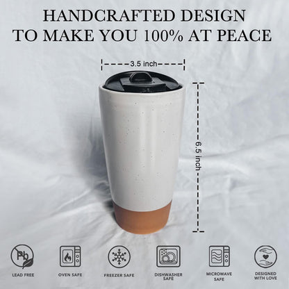 Mora Double Wall Ceramic Coffee Travel Mug with Lid, 14 oz, Portable, Microwave, Dishwasher Safe, Insulated Reusable Tall Cup, Splash Resistant Lid - To Go Tumbler for Car Cup Holder, Nightwaves