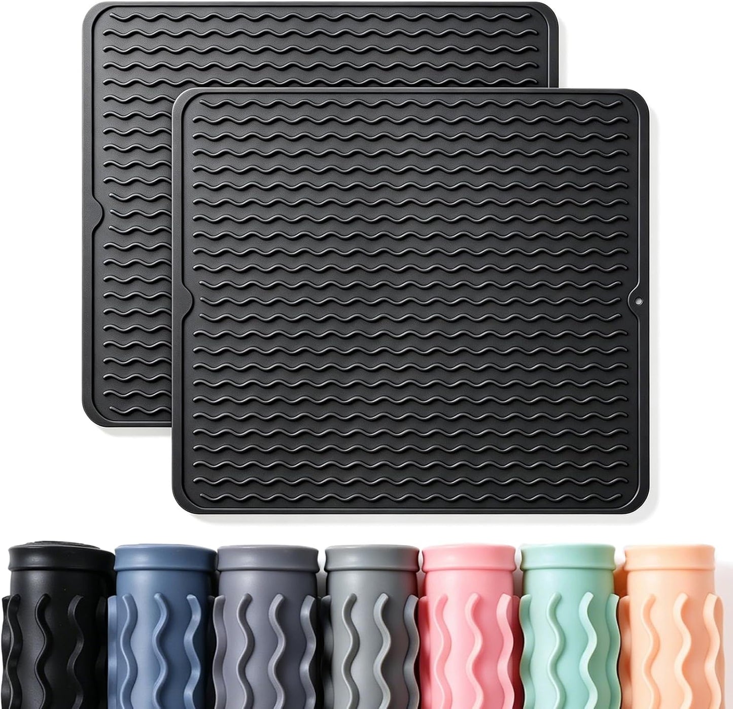 2 Pack Caketime Silicone Dish Drying Mat for Kitchen Counter Heat Resistant Under Sink Waterproof Coffee Bar Accessories Dining Rack Stone Utensil Holder Countertop Decor Must Haves 2026