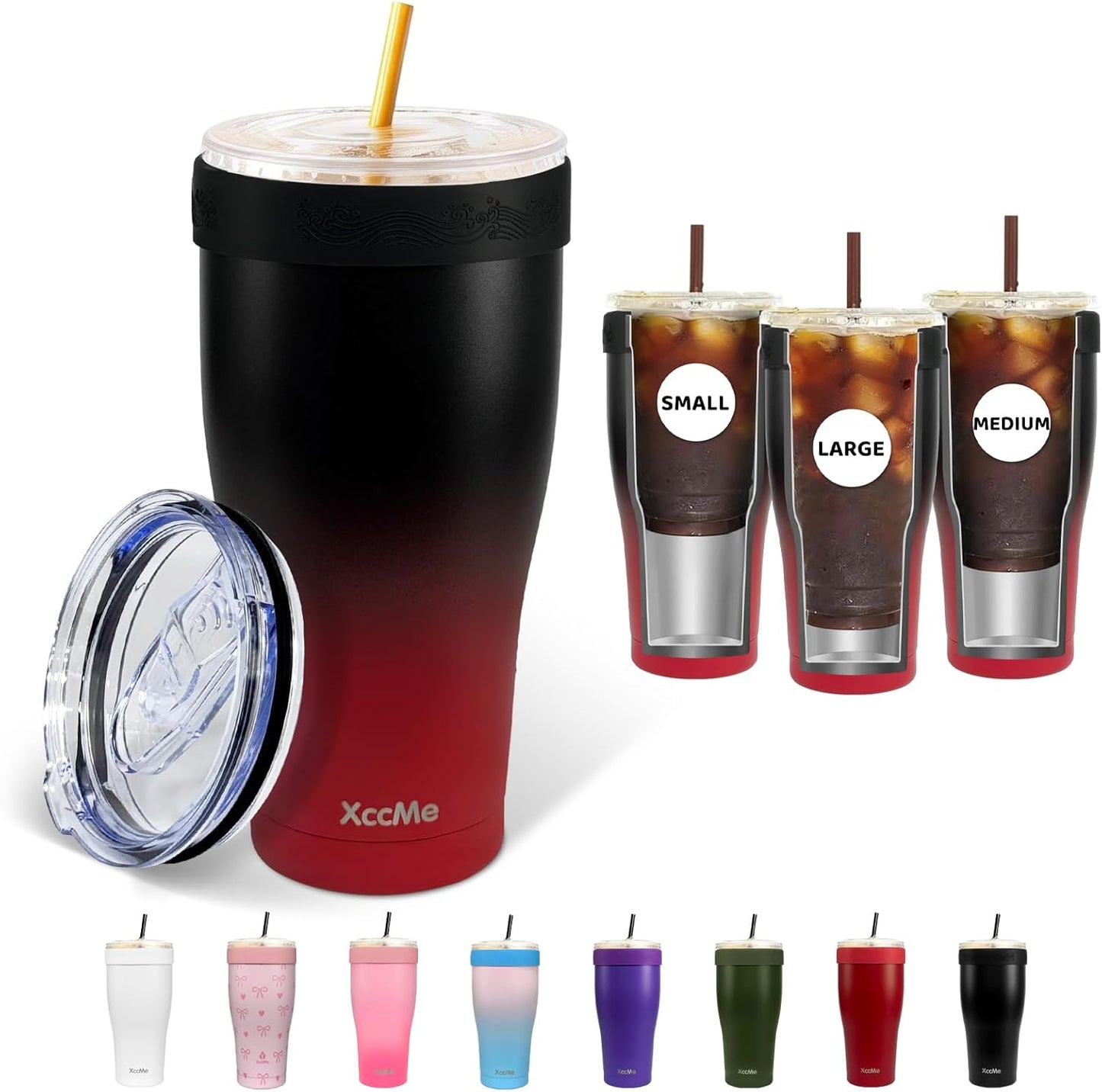 Universal Iced Coffee Sleeve,32oz Double Wall Stainless Steel Insulator Fits 16-32oz Starbucks/Dunkin/McDonalds Cups,Reusable Iced Coffee Cup Holder,Leak-Proof Tumbler for Hot,Cold Drink
