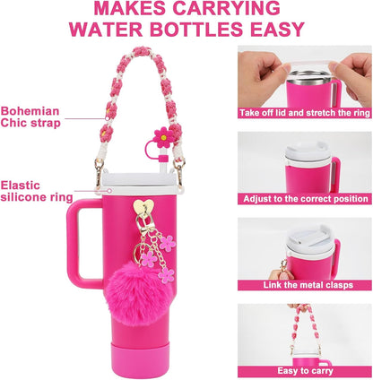 3tyto 13 Pcs Stanley Cup Accessories Set Including Water Bottle Handle Strap, Siliocne Stanley Cup Boot, Siliocne Straw Cover, Stanley Charms for Stanleys Cup 40oz & 30oz Tumbler
