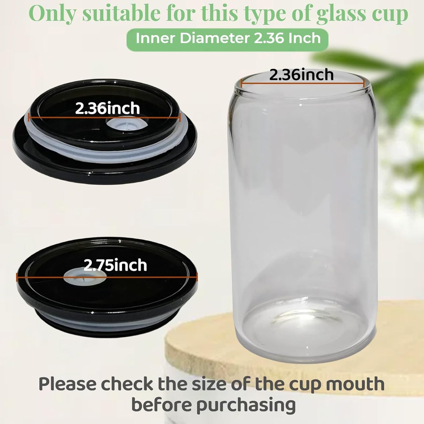 4 Pack Acrylic Lids for Glass Cups with Bamboo Lids and Straws, 2.75 inch/70 mm Acrylic Lids for 16 OZ Beer Can Cups with Wooden Lids, Replacement Canning Lids for 16OZ 20 OZ Glass