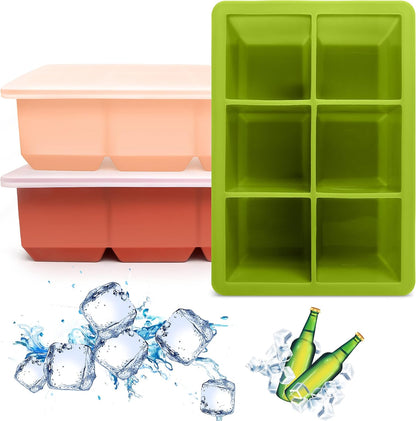 Excnorm Silicone Ice Cube Trays 3 Pack - Large Size Silicone Ice Cube Molds with Leak Proof Removable Lid Square Ice Cube Tray And BPA Free for Cocktail,Whiskey, Stackable Flexible Ice