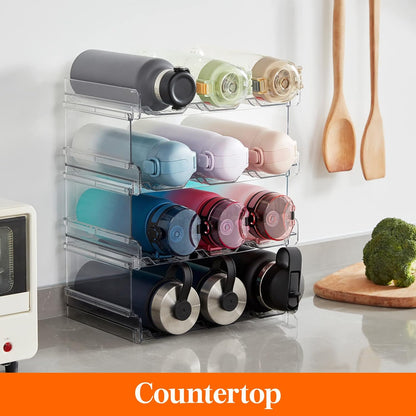 Lifewit 2 Tier Stackable Water Bottle Organizer for Cabinet, Plastic Bottle Holder Fits 6 Bottles/Tumblers up to 3.8" Diameter for Pantry/Countertop/Cupboard, 28 x 19 x 15 cm/11 x 7.5 x 5.7"