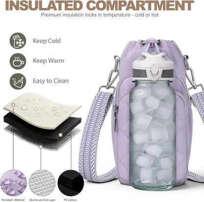 SYTRAH Water Bottle Bag Crossbody，Insulated Water Bottle Purse Crossbody Water Bottle Holder with Strap 40 oz