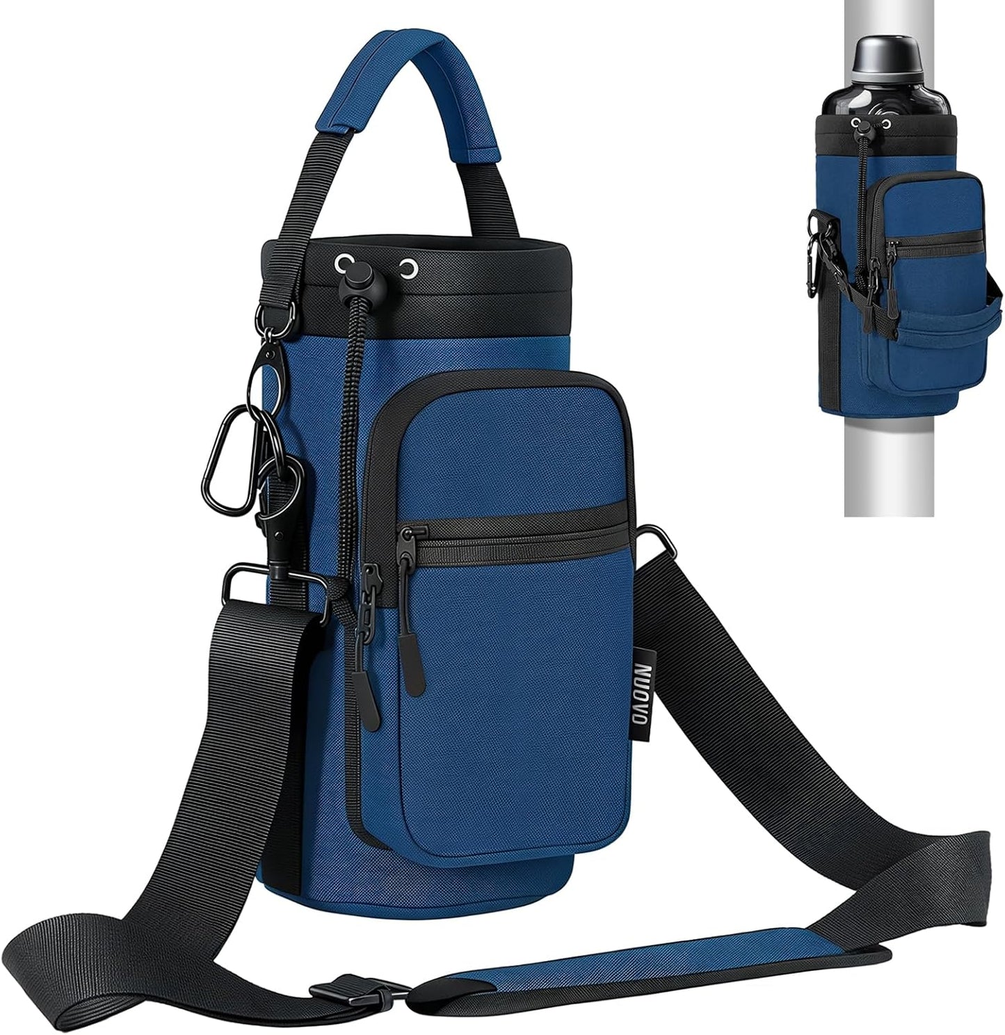 Nuovoware Water Bottle Carrier Bag,25oz/40oz/64oz Bottle Pouch Holder,Adjustable Shoulder Hand Strap 2 Pocket Sling Neoprene Sleeve Sports Accessories for Hiking Travelling Camping