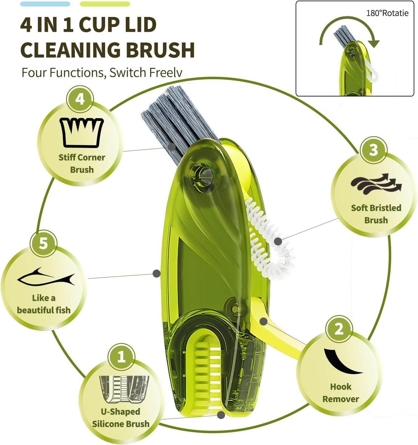 3 in 1 Cup Lid Gap Cleaning Brush Set, 2PCS Multifunctional Bottle Cleaning Brush for Bottle Gaps Bottle Cleaner Home Kitchen Cleaning Tools, Green&Blue