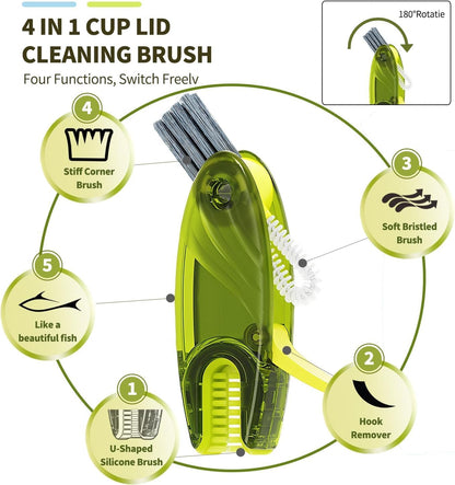 3 in 1 Cup Lid Gap Cleaning Brush Set, 2PCS Multifunctional Bottle Cleaning Brush for Bottle Gaps Bottle Cleaner Home Kitchen Cleaning Tools, Green&Blue