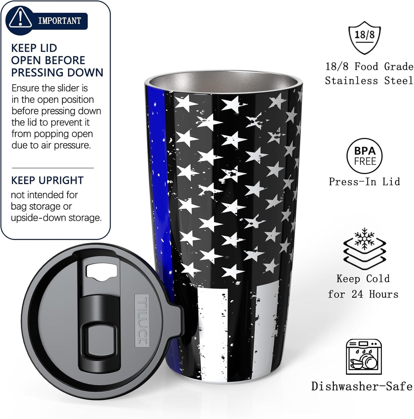 TILUCK 20 oz Insulated Tumbler with BPA-Free Lid, Stainless Steel Vacuum Travel Coffee Mug, Double Wall Coffee Tumbler（20oz，Matte DarkBlue）