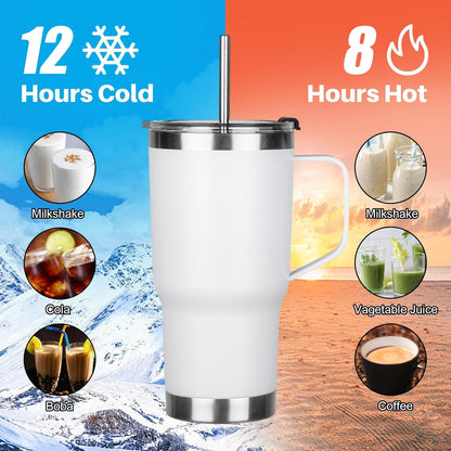 20 oz Tumbler with Handle, Stainless Steel Insulated Tumbler with Lid and Straw, Double Wall Vacuum Coffee Mug Tumbler, Insulated Coffee Thermal Cup for Cold and Hot (Light Purple)