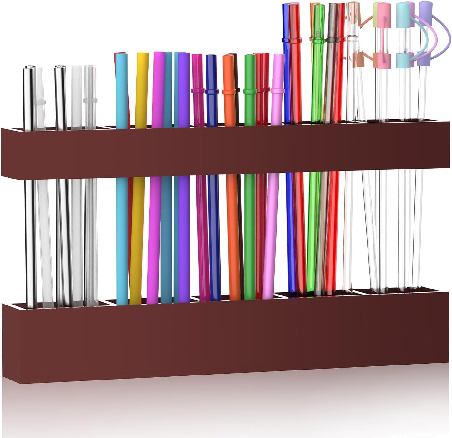 9.5” Large Acrylic Straw Holder for Cabinet Door, Reusable Adjustable Two-Part Straws Organizer with Ultra Sticky Adhesive Strips, 2026 Straw Storage for Kitchen Cupboard (Transparent)