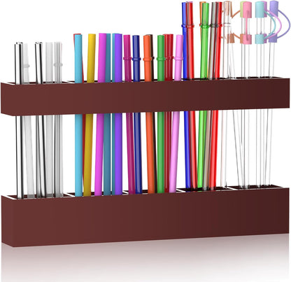9.5” Large Acrylic Straw Holder for Cabinet Door, Reusable Adjustable Two-Part Straws Organizer with Ultra Sticky Adhesive Strips, 2026 Straw Storage for Kitchen Cupboard (Transparent)