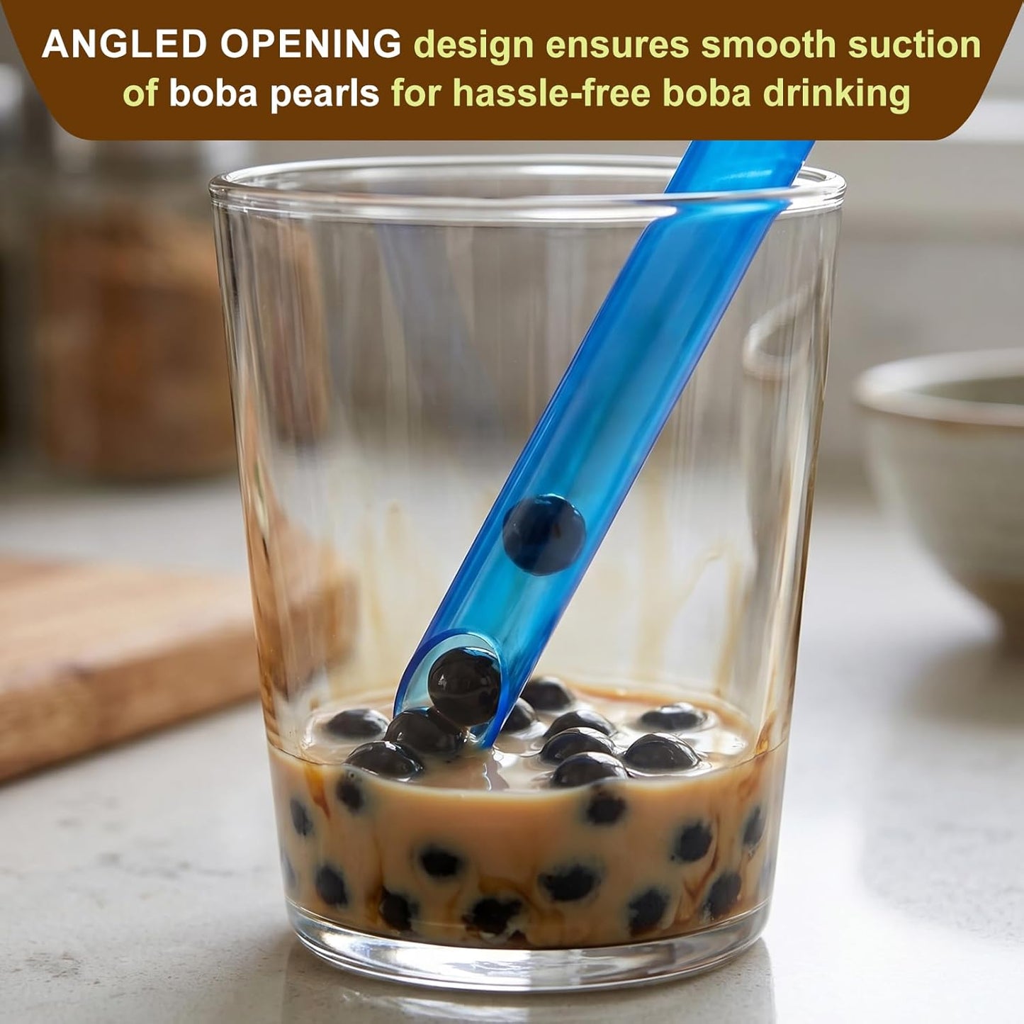 [Angled Tips] 8 Pcs Reusable Jumbo Wide Boba Straws & Smoothie Straws, Multi Colors Reusable Straw, BPA FREE Food-Grade Tritan Plastic Straw for Bubble Tea(Tapioca Boba Pearls) Milkshakes w/ 2 Brushes