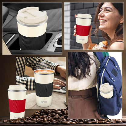 KETIEE Travel Coffee Mug Spill Proof 12oz, Insulated Travel Mug to Go, Reusable Coffee Cup with Seal Lid, Vacuum Stainless Steel Tumbler for Hot/Cold Drinks (Red)