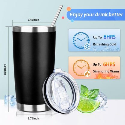 20oz Tumbler with Straw and Brush, Stainless Steel Vacuum Insulated tumbler, Double Wall Insulated Coffee Tumbler for Outdoor, Home, Travel,Office (Buff,1pcs)