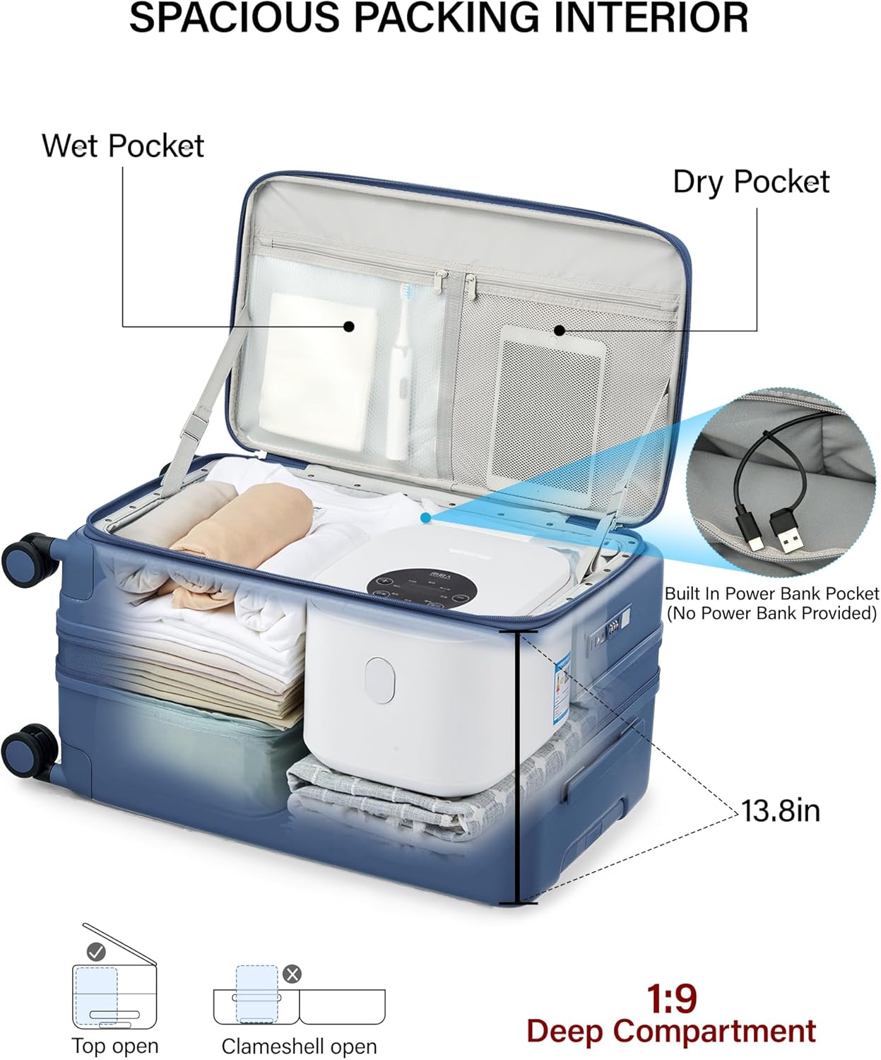 Hanke 20 Inch Expandable Carry On Luggage with Cup Holder 22x14x9 Airline Approved, Top Opening Hard Shell Suitcases with Wheels, Carry-On Travel Suitcase Trunk Luggage with Lock, Smoke White
