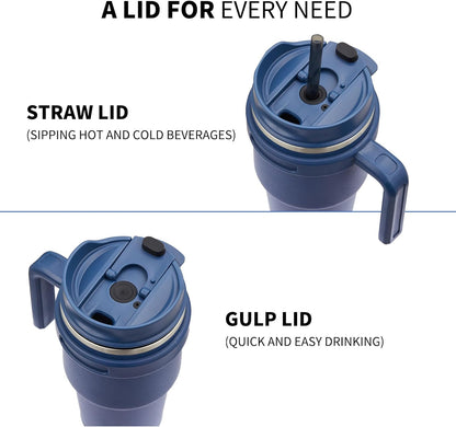 20 oz Insulated Coffee Mug Tumbler with Handle, Stainless Steel Travel Mug Tumbler with Lid and Straw,Double Wall Vacuum Leak Proof Ice Coffee Thermal Cup, Black