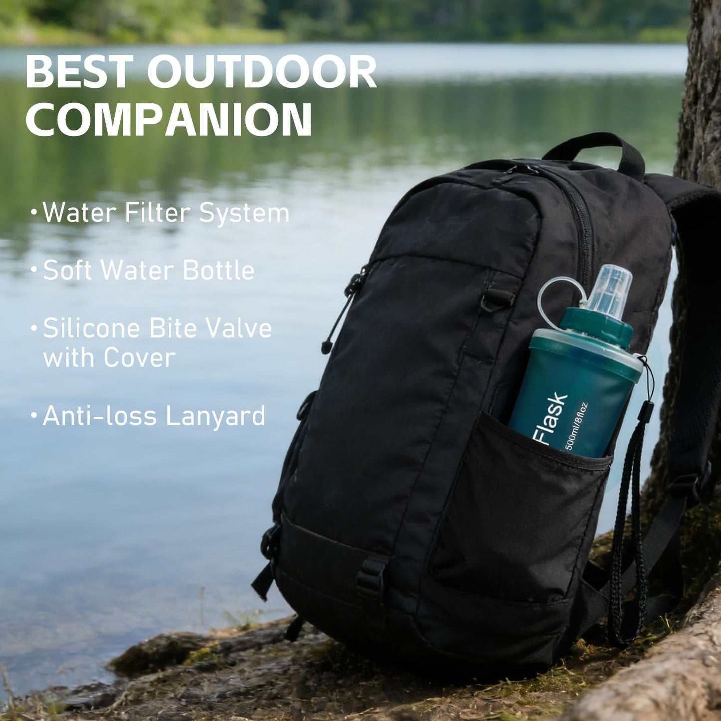 AXEN Collapsible Water Bottle with Filter System, Soft Hydration Flask for Trail Running, Camping, Hiking, Cycling, 700ml Slate Green