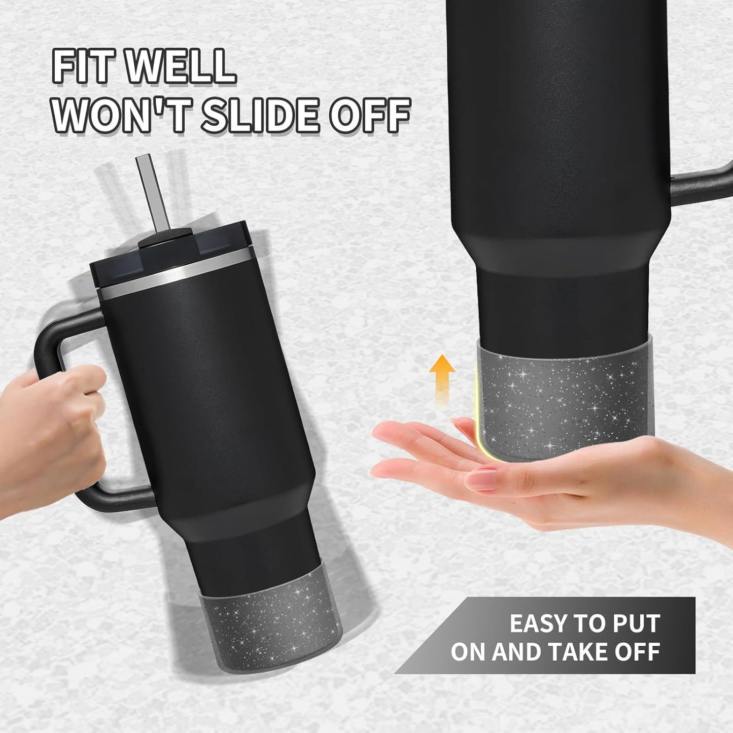 WUQID Protective Bling Silicone Boot Sleeve, Compatible with Stanley Tumbler 20-40oz & Hydro Flask Bottle 12oz-24oz, Glitter Reduces Dents Sleeve Cover for More Bottles/Tumblers Bottom of 2.83-2.95in