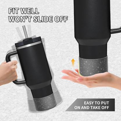 WUQID Protective Bling Silicone Boot Sleeve, Compatible with Stanley Tumbler 20-40oz & Hydro Flask Bottle 12oz-24oz, Glitter Reduces Dents Sleeve Cover for More Bottles/Tumblers Bottom of 2.83-2.95in