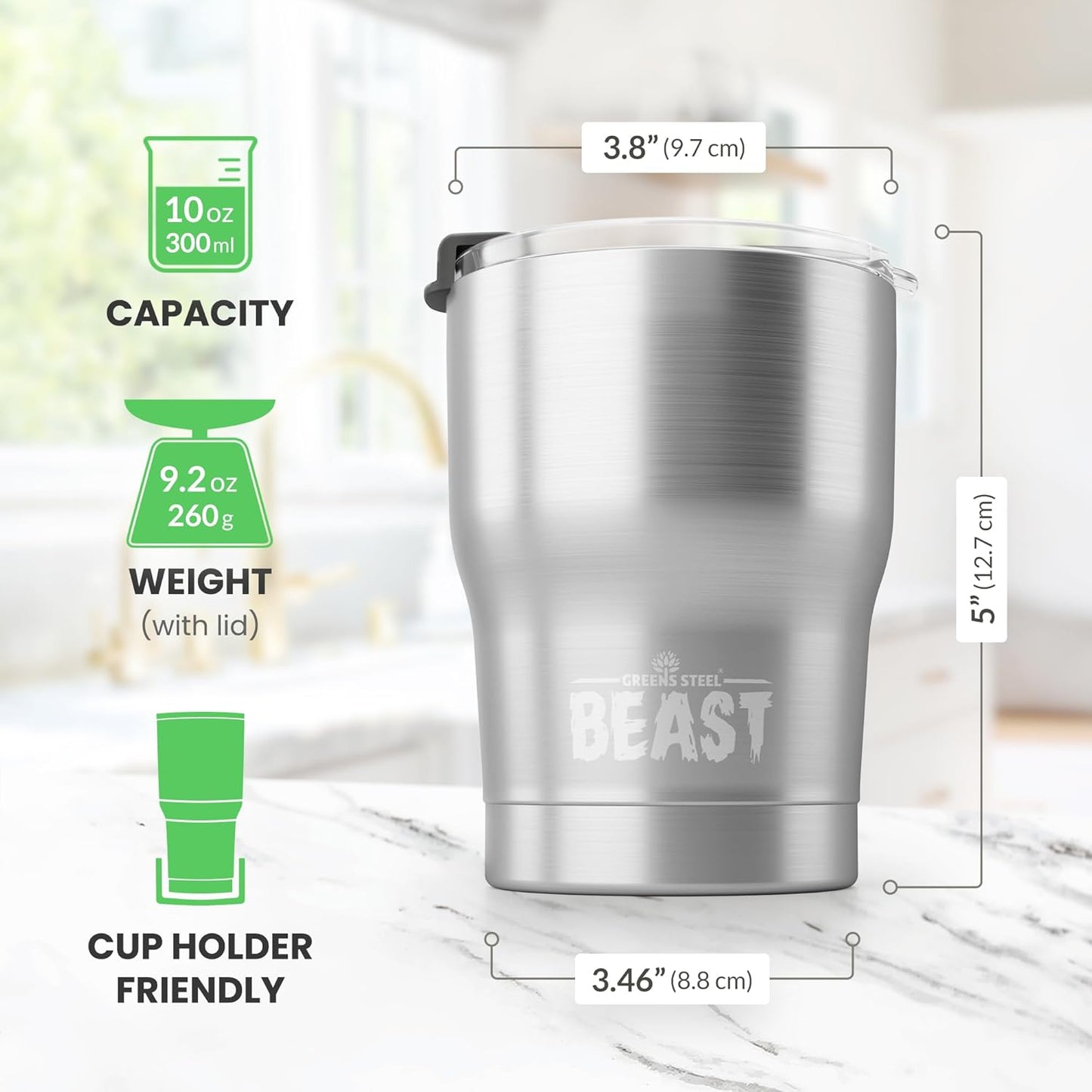 Beast 10 oz Tumbler Stainless Steel Vacuum Insulated Coffee Ice Cup Double Wall Travel Flask (Arctic White)