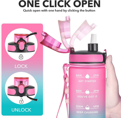 Enerbone Water Bottle, Leakproof BPA & Toxic Free, Motivational Water Bottle with Times to Drink and Straw, Fitness Sports Water Bottle with Strap for Office, Gym, Outdoor Sports