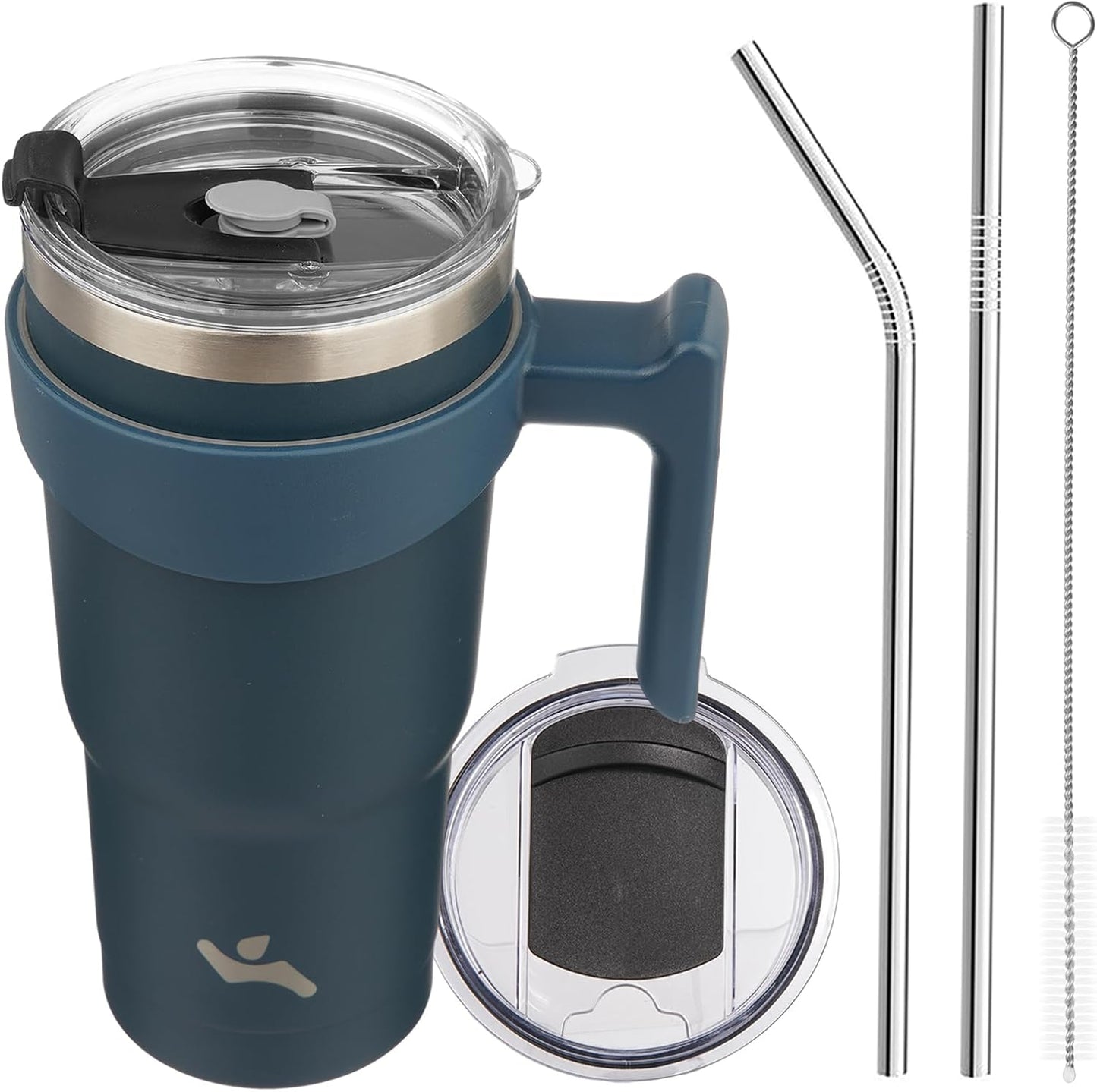 Konokyo 20 oz Tumbler with Handle and 2 Straw 2 Lid, Insulated Water Bottle Stainless Steel Vacuum Cup Reusable Travel Mug,Black
