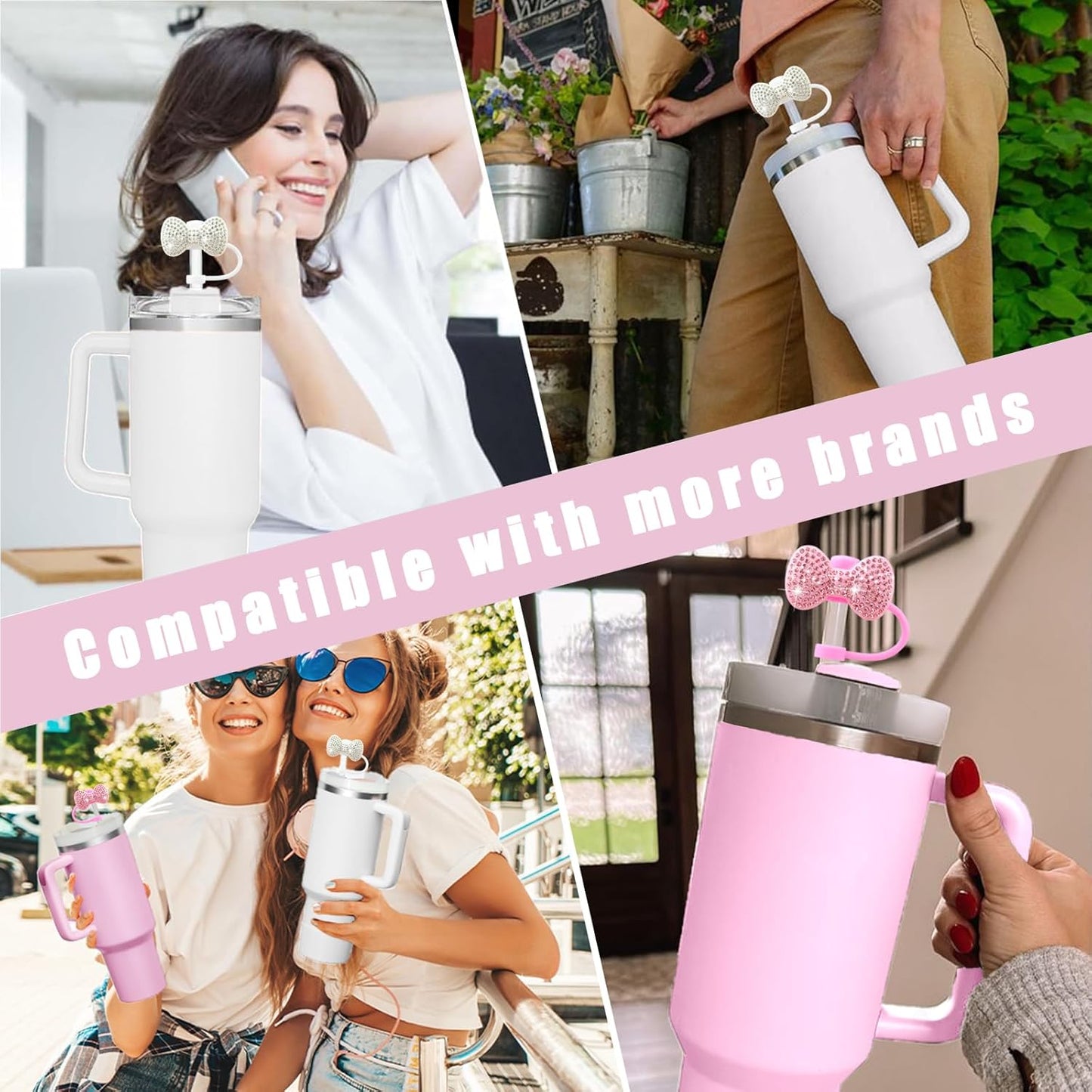 Cute Straw Cover Cap for Stanley Cup Accessories,Bling Straw Toppers for Stanley Tumbler 40&30 oz,Reusable Straws Tips Protectors Compatible with 10mm Straws