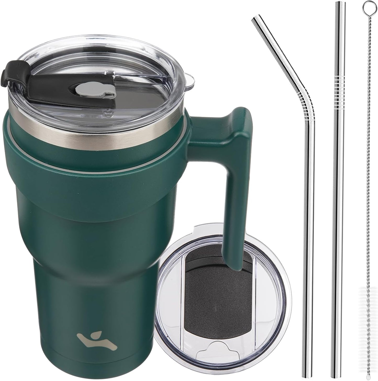 Konokyo 20 oz Tumbler with Handle and 2 Straw 2 Lid, Insulated Water Bottle Stainless Steel Vacuum Cup Reusable Travel Mug,Black
