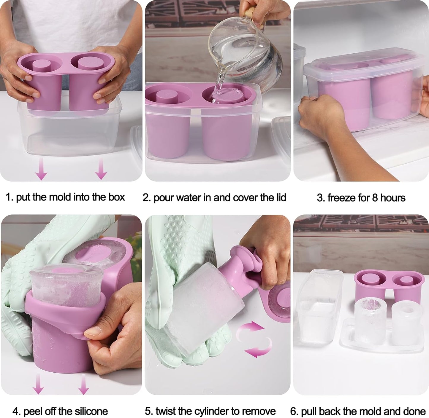 Ice Mold for Stanley Cup, Silicone Ice Cube Tray for Stanley Cup 30oz-40oz, Tumbler Ice Mold with Lid and Bin, Easy Release Cylinder Ice Cube Mold, 1 Pack, Eucalyptus