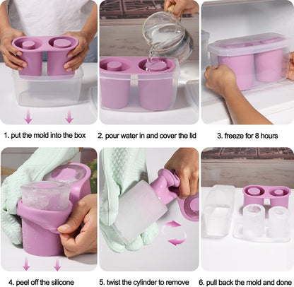 Ice Mold for Stanley Cup, Silicone Ice Cube Tray for Stanley Cup 30oz-40oz, Tumbler Ice Mold with Lid and Bin, Easy Release Cylinder Ice Cube Mold, 1 Pack, Eucalyptus