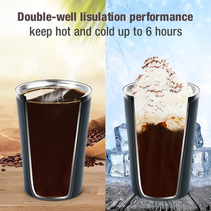 17oz (510ml) Vacuum Insulated Coffee Travel Mug, Leak proof Double Wall Stainless Steel Reusable Cup with Lid, Thermal Tumbler for Hot and Cold Drinks, Matte Texture White