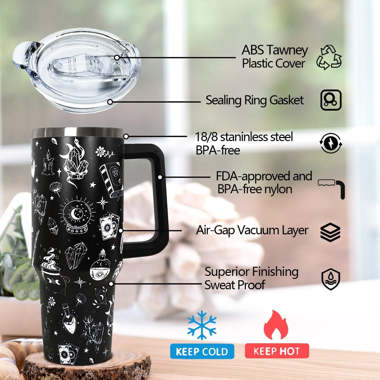 Ceovfoi 40 oz Pickleball Coffee Mug Vacuum Insulated Travel Tumbler with Handle, Lid & Straw - Perfect Pickleball Gifts for Players, Coaches, Lovers | Pickleball Accessories